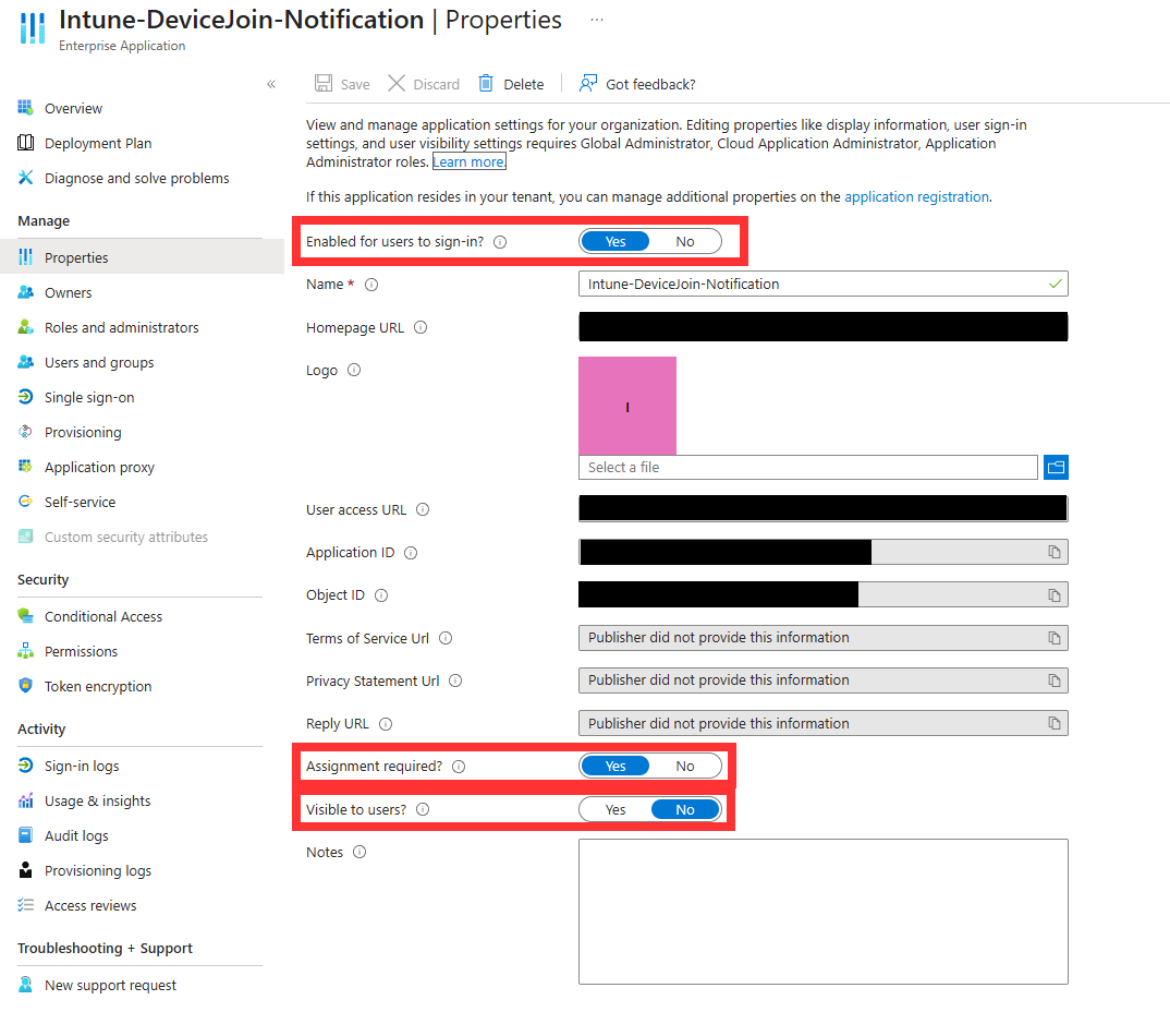 Enterprise application settings